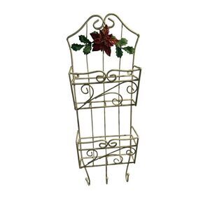 Metal hanging key Rack letter organizer flowers (some rust)18x6.5"‎